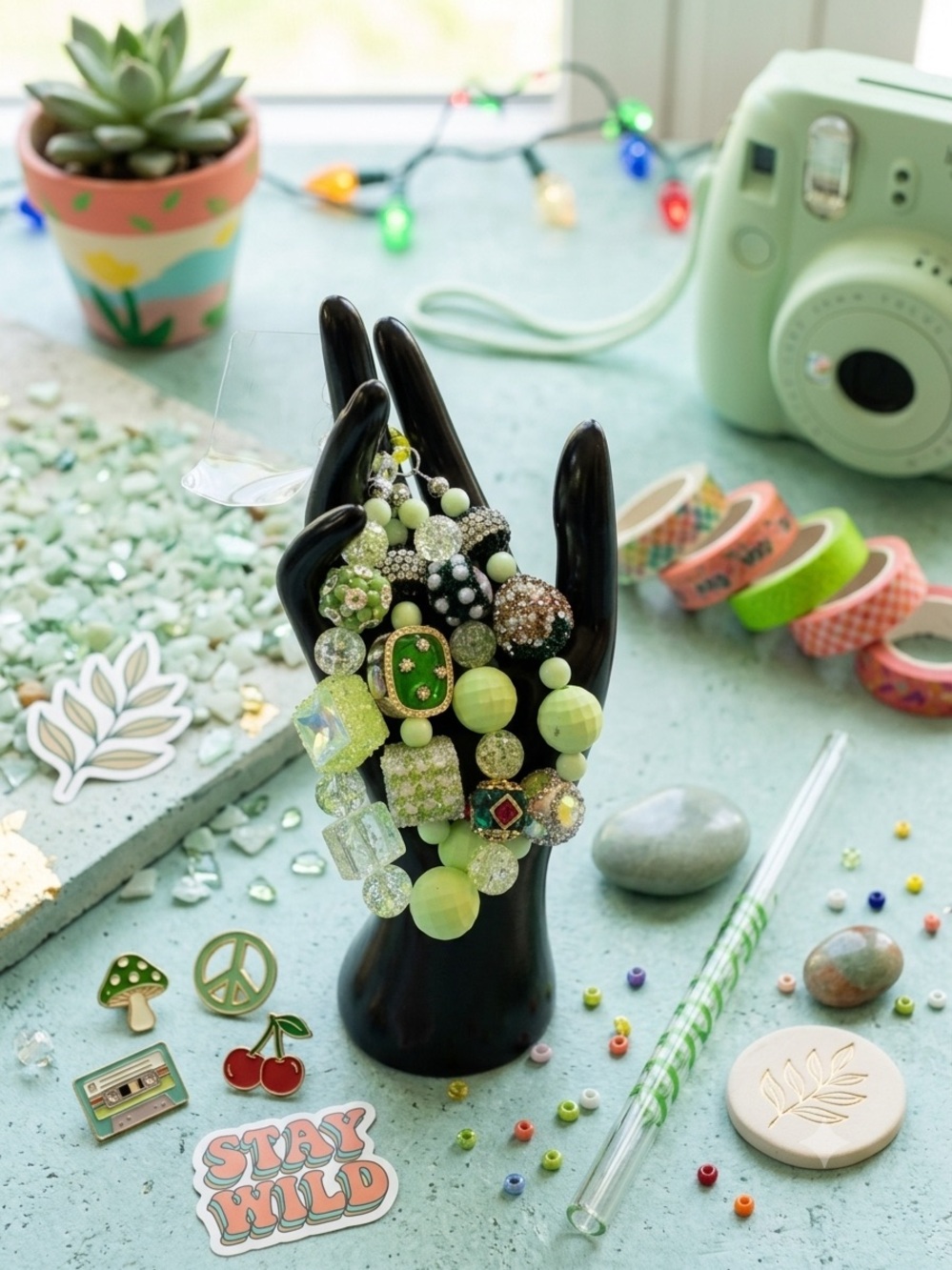 Green Cell Phone Charm | Purse Charm | Bag Charm | Kawaii | Chunky beads | Punk
